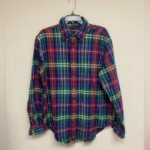 Ralph Lauren Men's Red and Blue Plaid Shirt